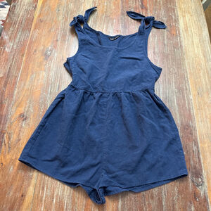 Shein Blue Cotton Romper Sleeveless Tie XS